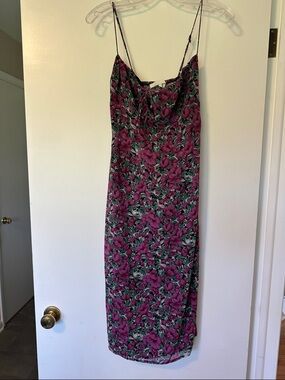 Floral Slip Midi Dress in Magenta with Adjustable Straps